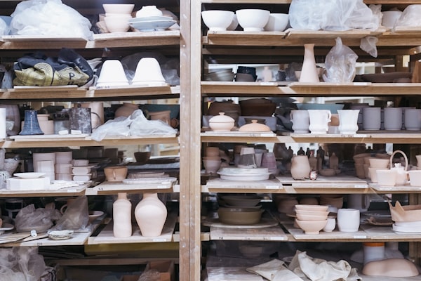 Finished cups drying on a shelf